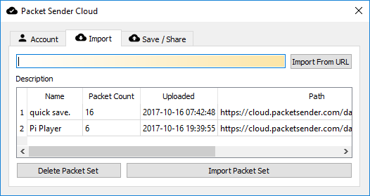 Importación en la nube de Packet Sender